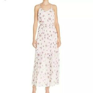 🦋 Aqua Bloomingdales Metallic Pleated Maxi Dress Floral S